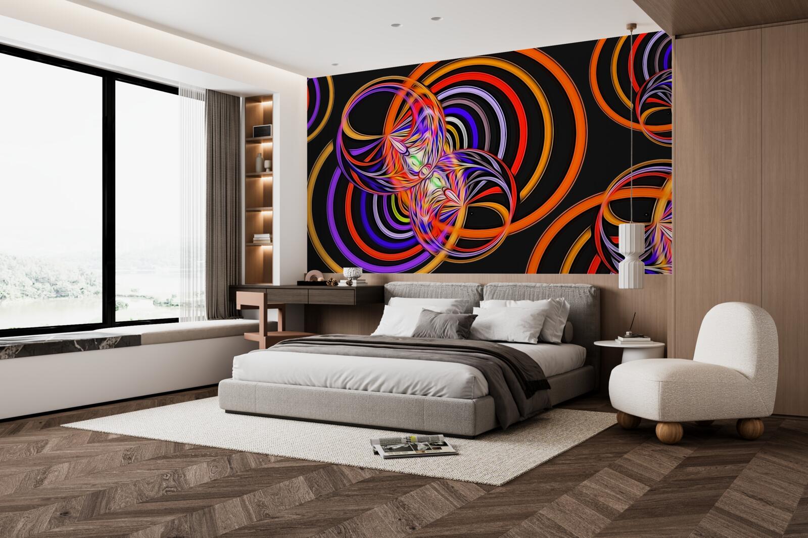 Fotobehang ringen gevuld met gekleurde bellen