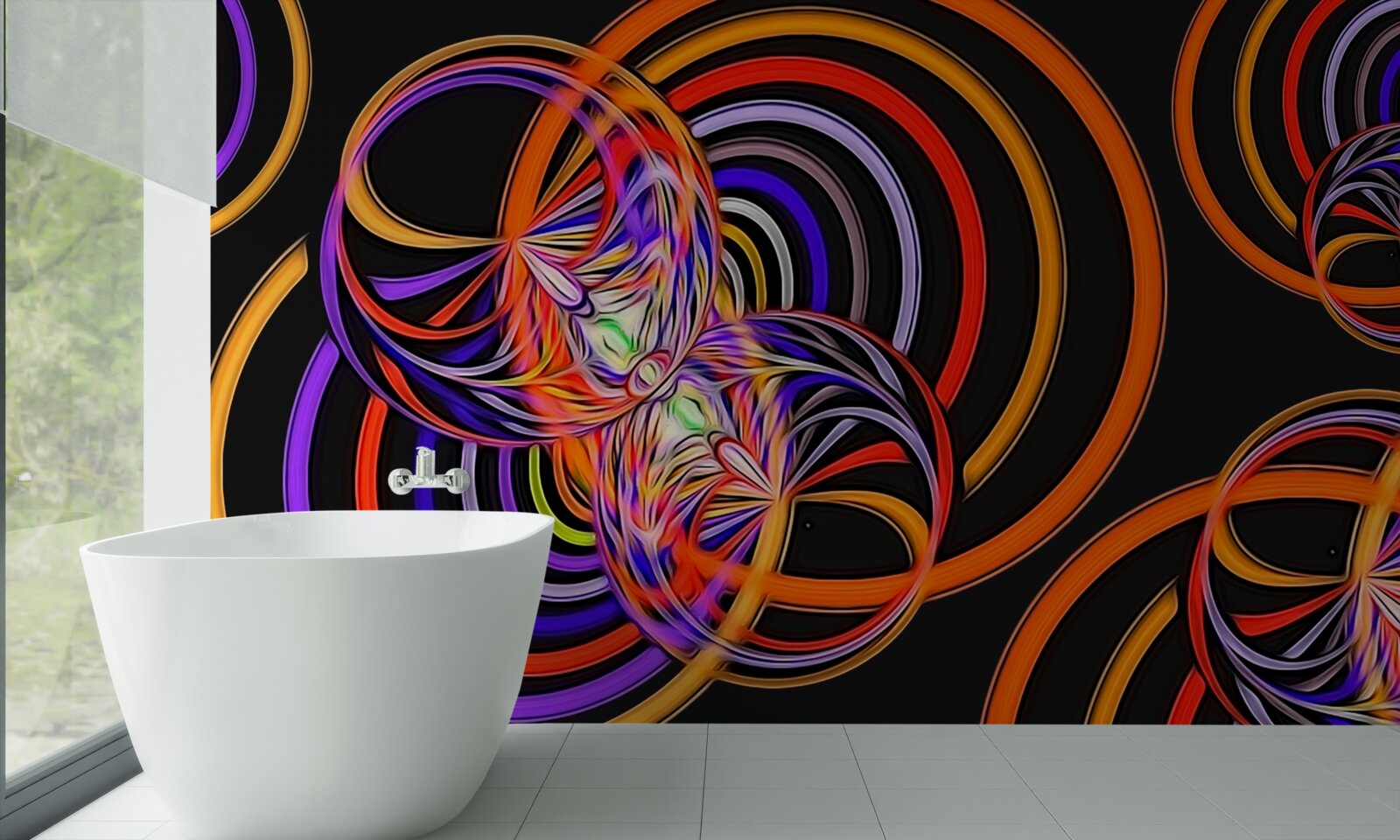 Fotobehang ringen gevuld met gekleurde bellen