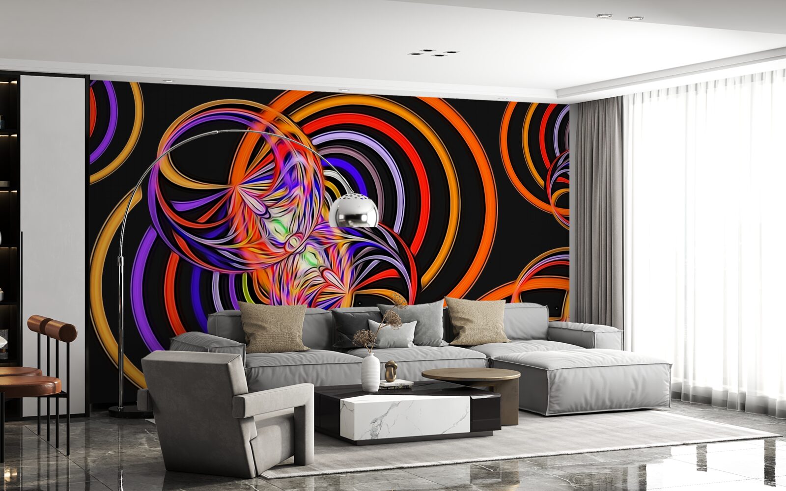 Fotobehang ringen gevuld met gekleurde bellen