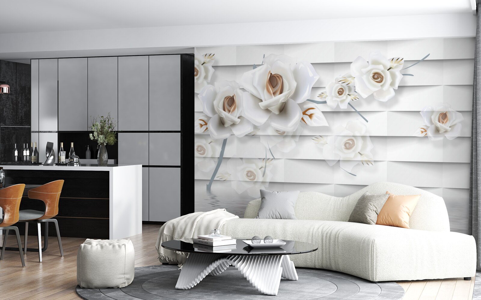 Fotobehang het kalme water is bezaaid met witte bloemen