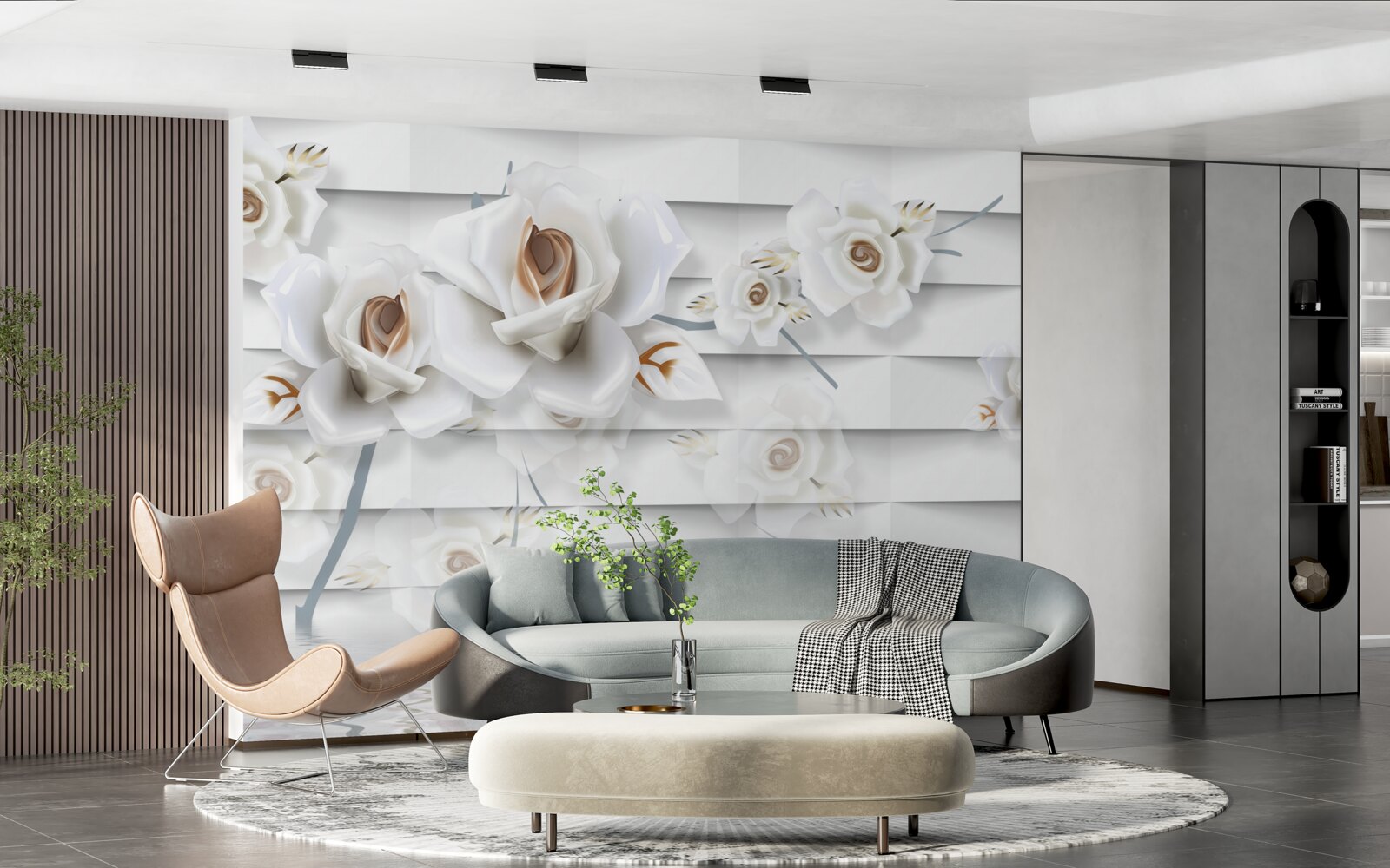 Fotobehang het kalme water is bezaaid met witte bloemen