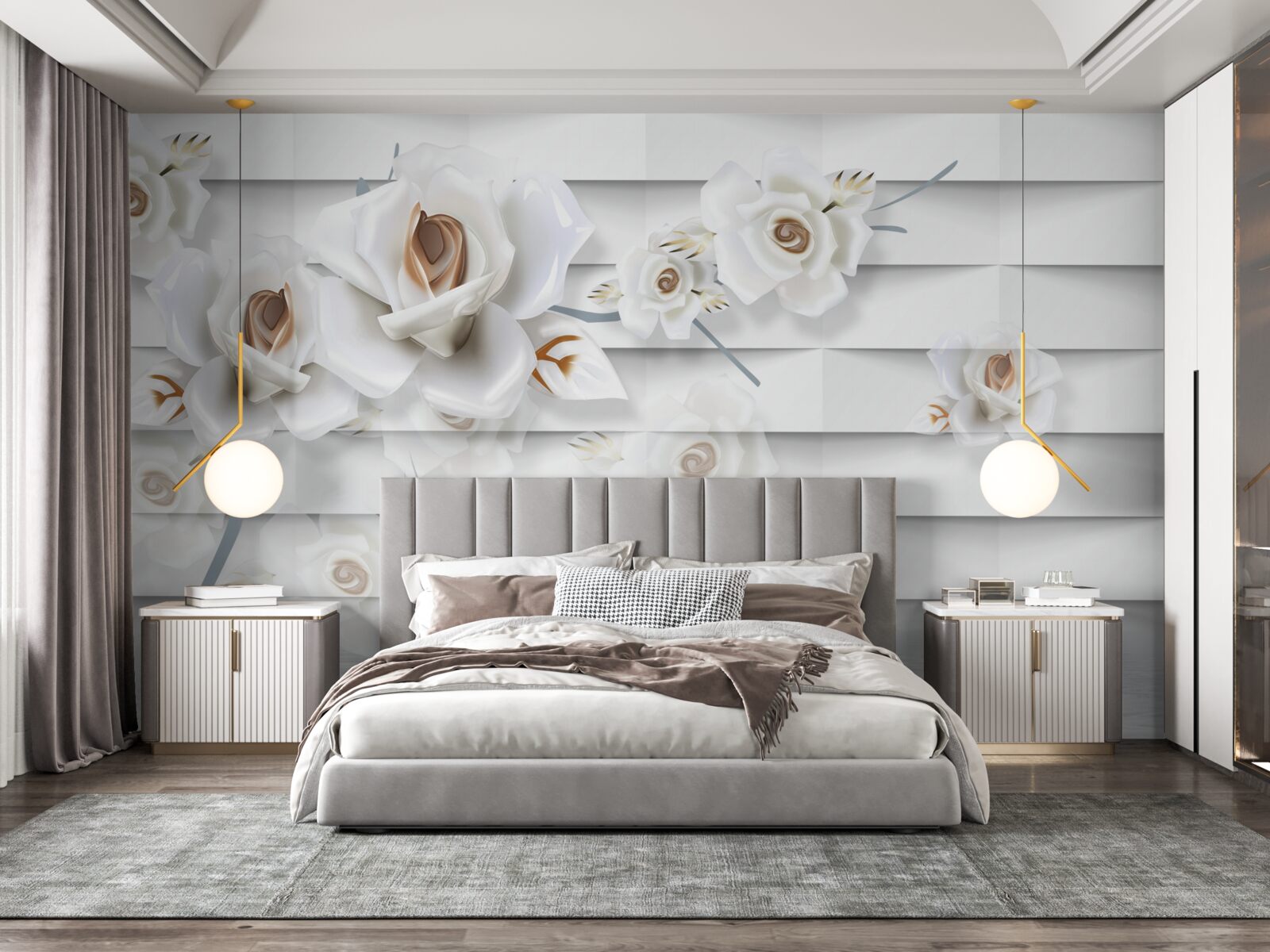 Fotobehang het kalme water is bezaaid met witte bloemen