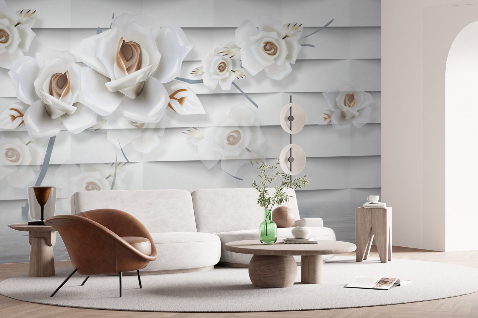 Fotobehang het kalme water is bezaaid met witte bloemen