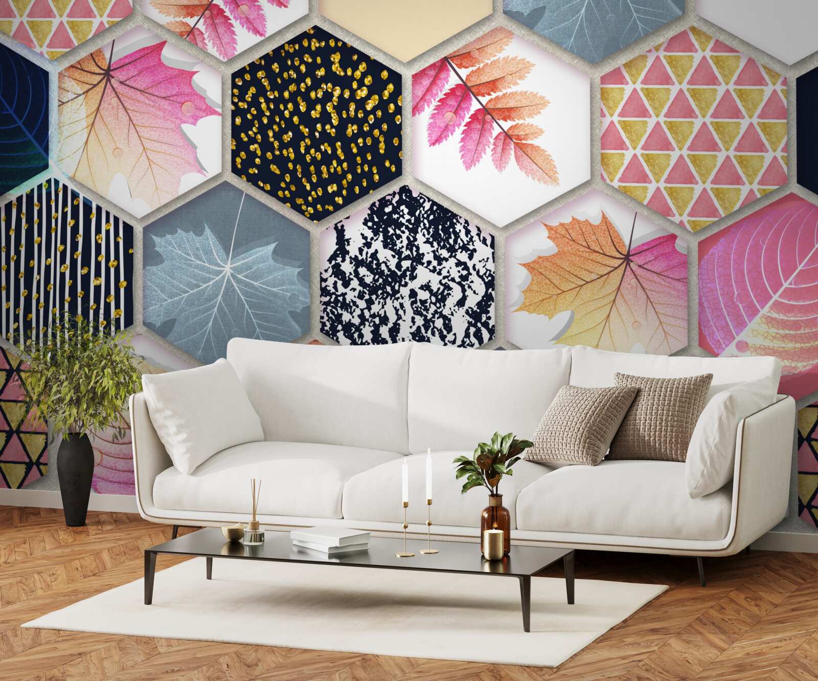 Fotobehang mozaïek van herfstbladeren