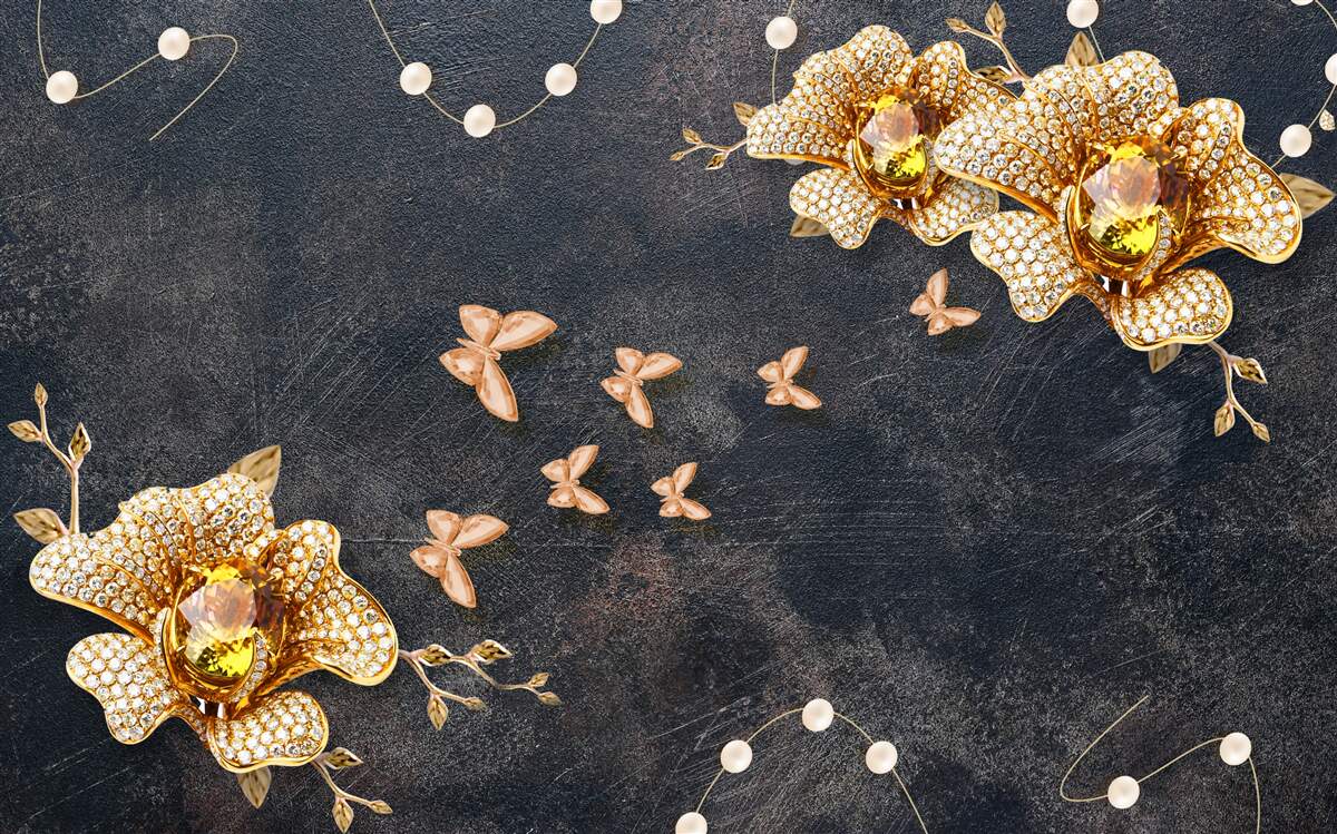 Fotobehang s avonds versieren vlinders de gouden bloemen