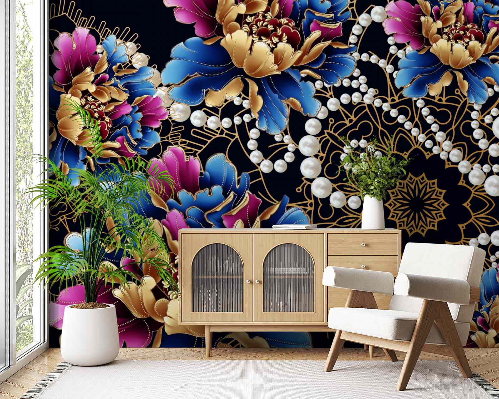 Fotobehang Juwelen en bloemen creëren een abstracte set