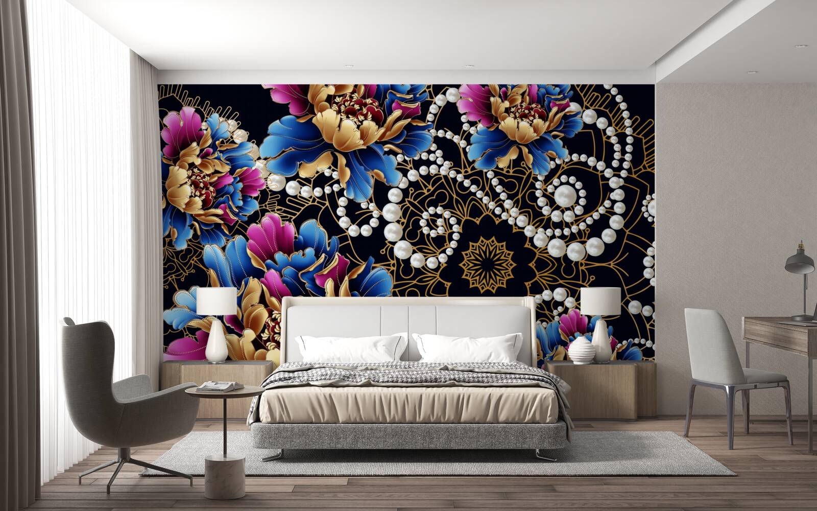 Fotobehang Juwelen en bloemen creëren een abstracte set