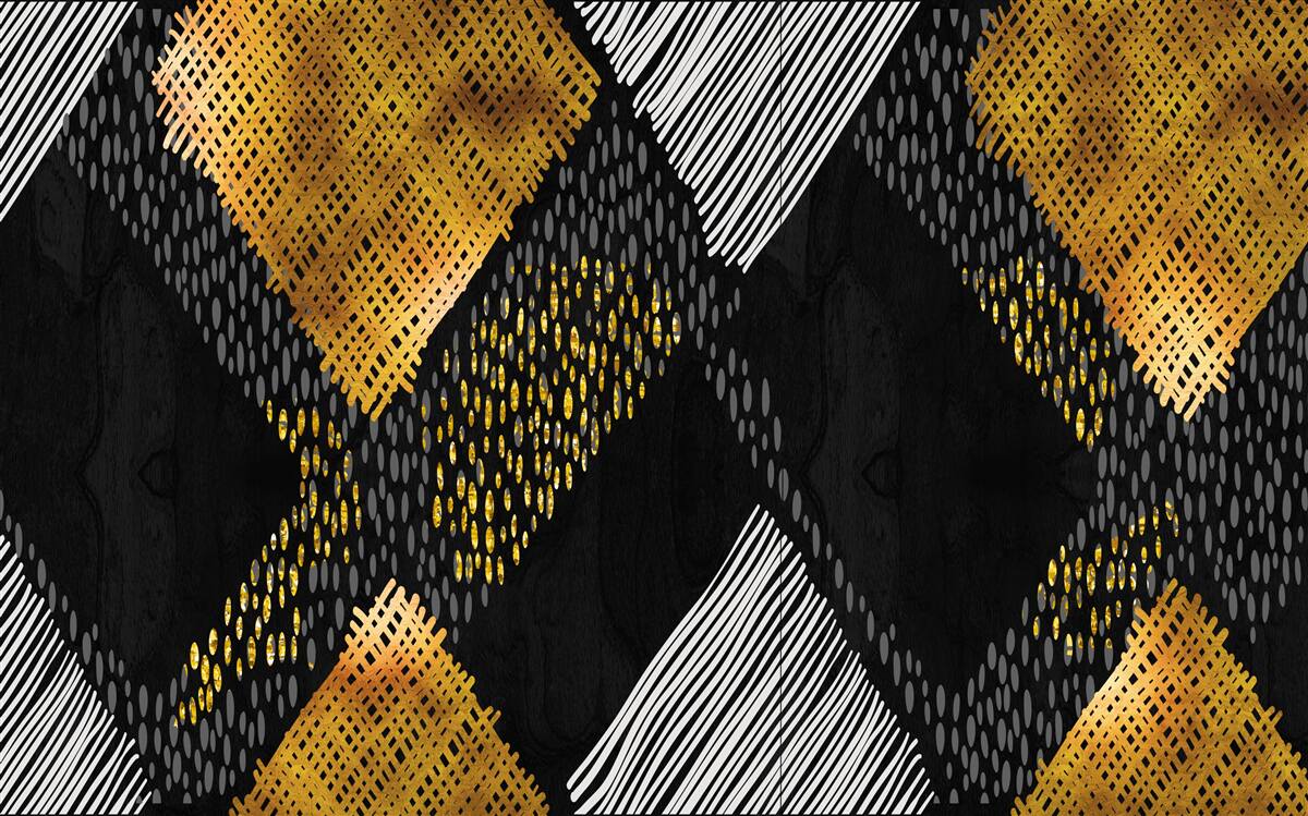 Fotobehang bergtoppen, zwart en goud