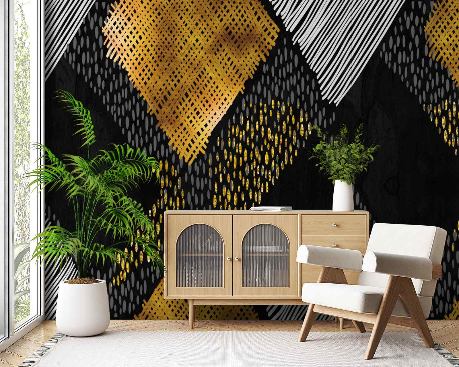 Fotobehang bergtoppen, zwart en goud