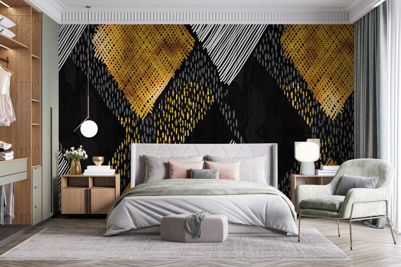 Fotobehang bergtoppen, zwart en goud