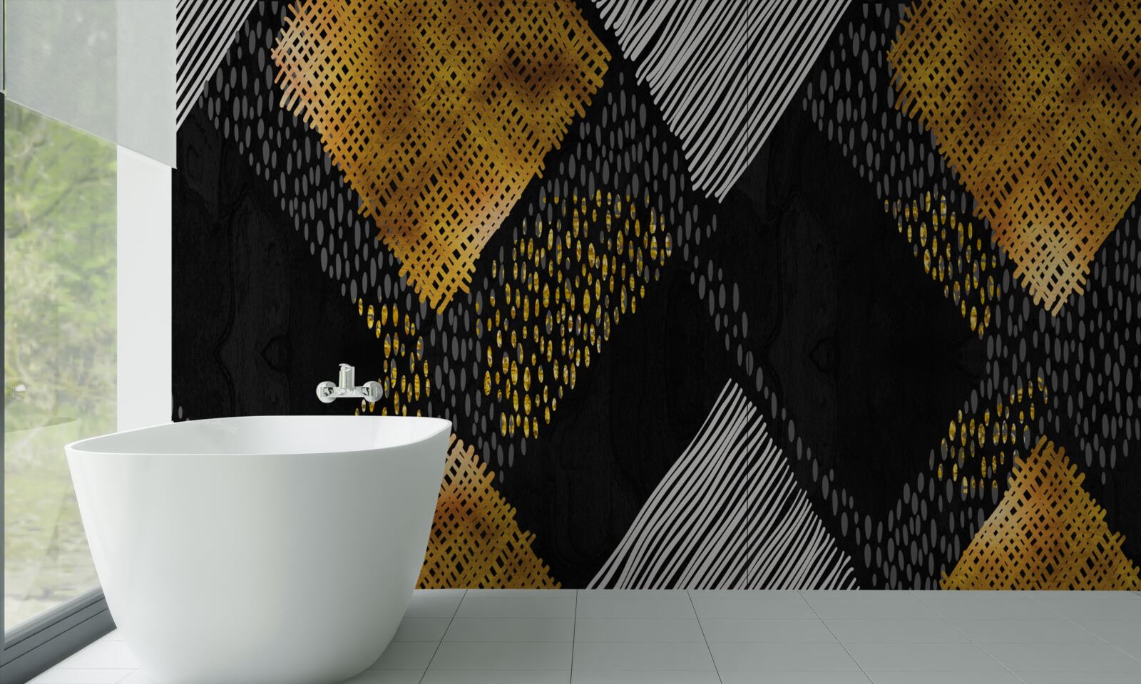 Fotobehang bergtoppen, zwart en goud