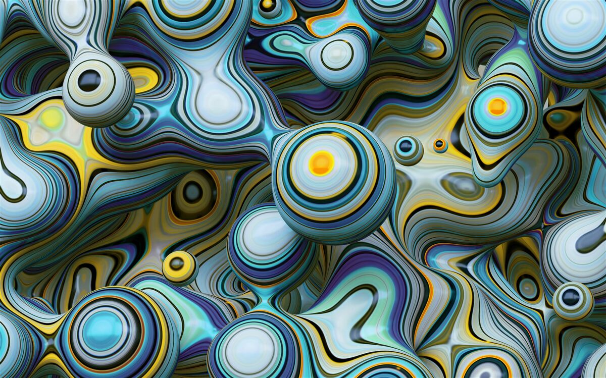 Fotobehang abstracte beelden van ballen en heldere stralen