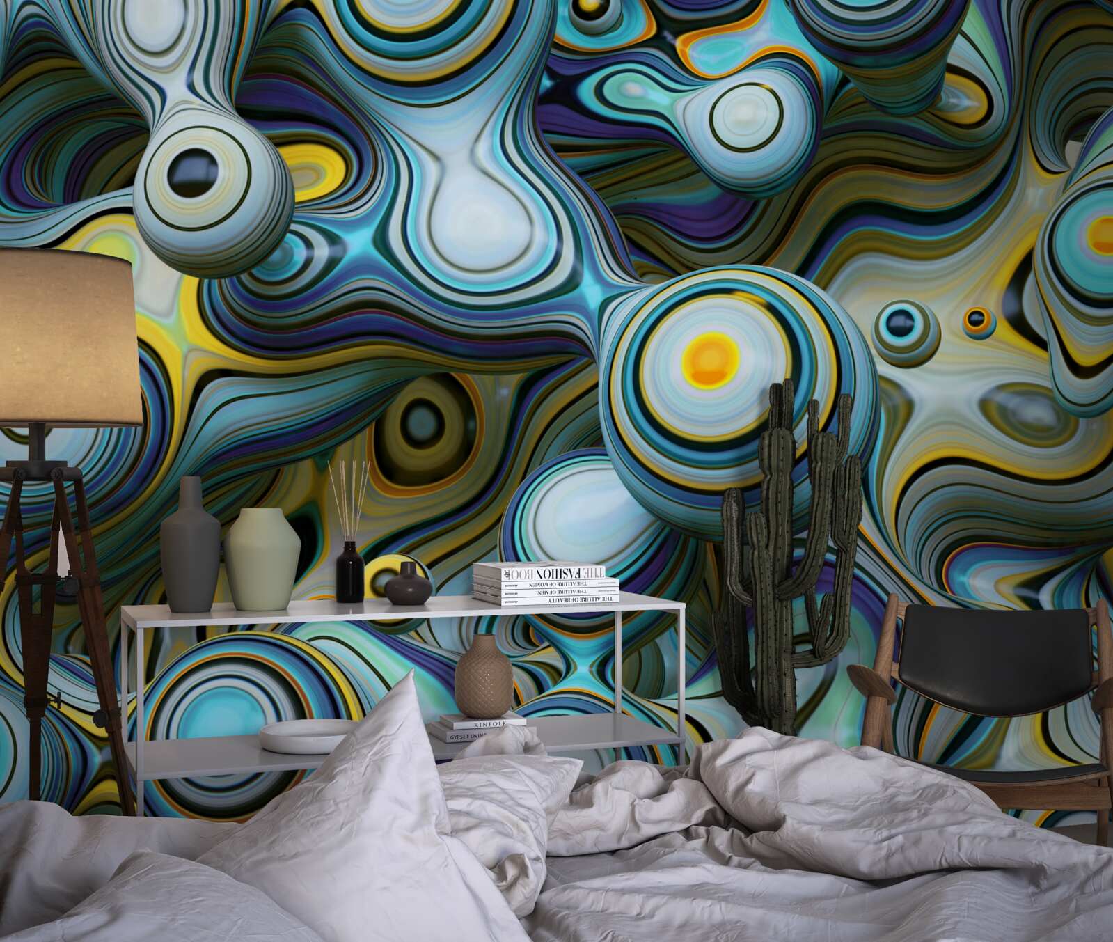 Fotobehang abstracte beelden van ballen en heldere stralen