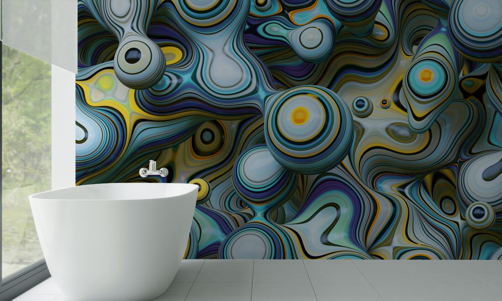 Fotobehang abstracte beelden van ballen en heldere stralen