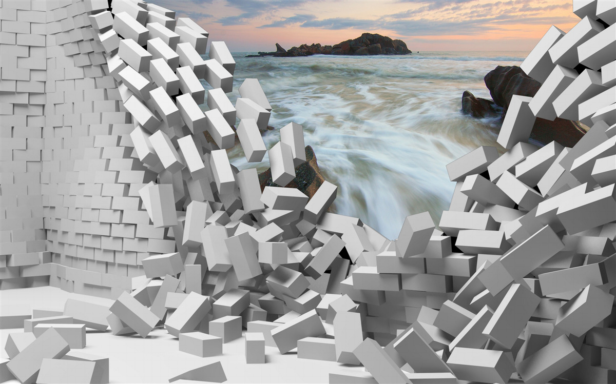 Fotobehang abstracte muur wordt vernietigd door golven