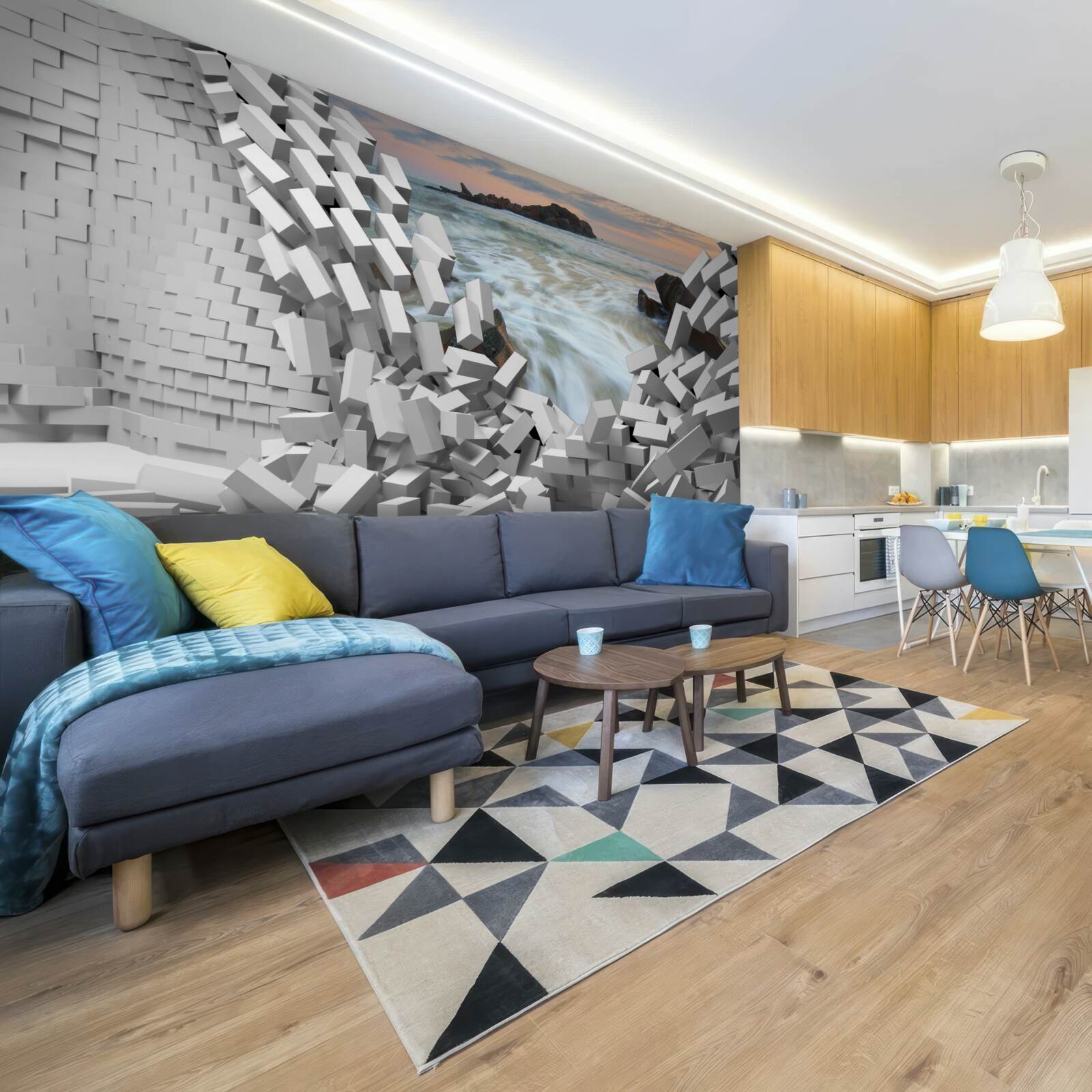 Fotobehang abstracte muur wordt vernietigd door golven