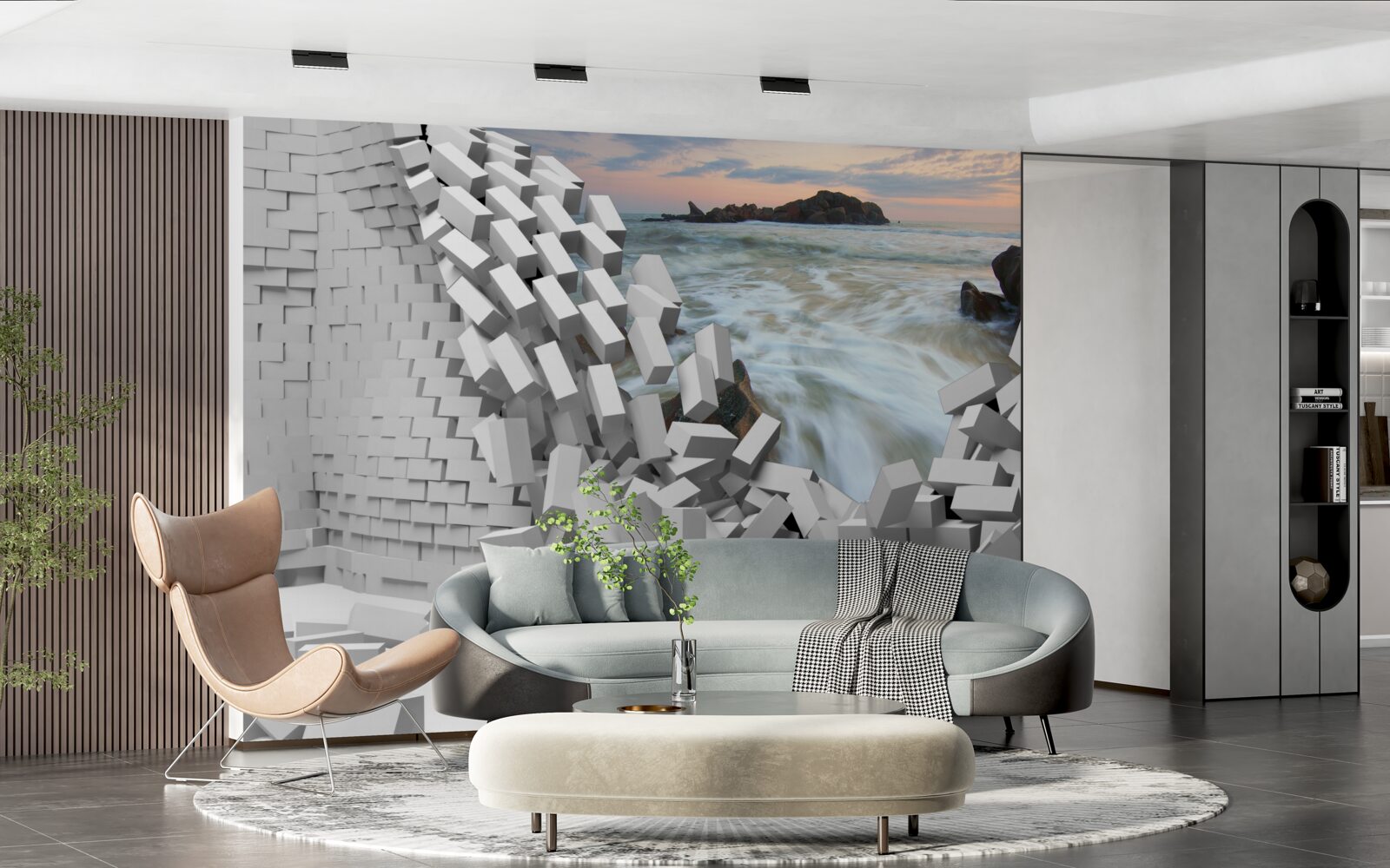 Fotobehang abstracte muur wordt vernietigd door golven