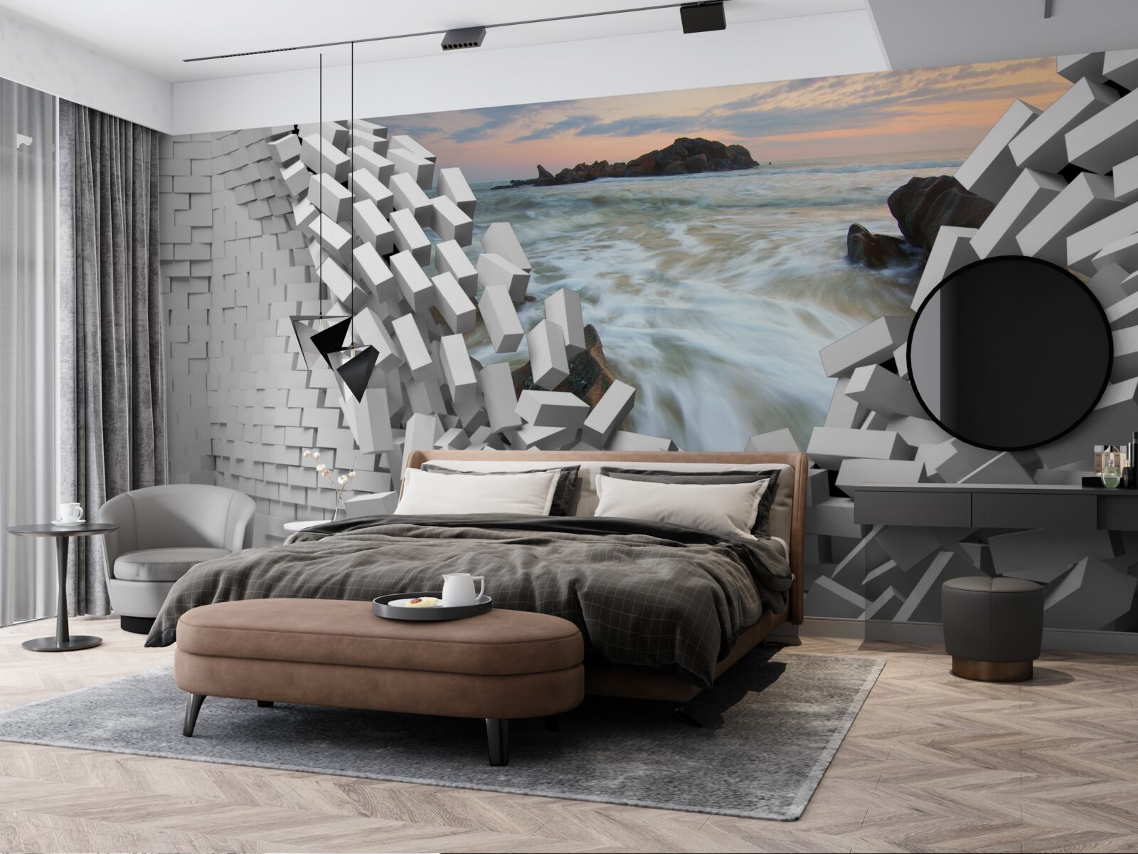 Fotobehang abstracte muur wordt vernietigd door golven