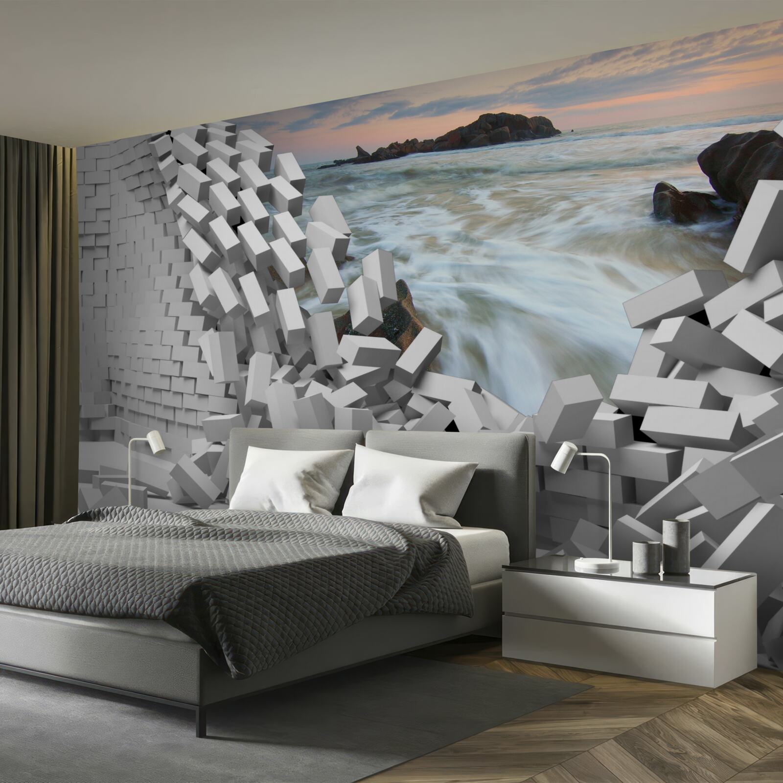 Fotobehang abstracte muur wordt vernietigd door golven