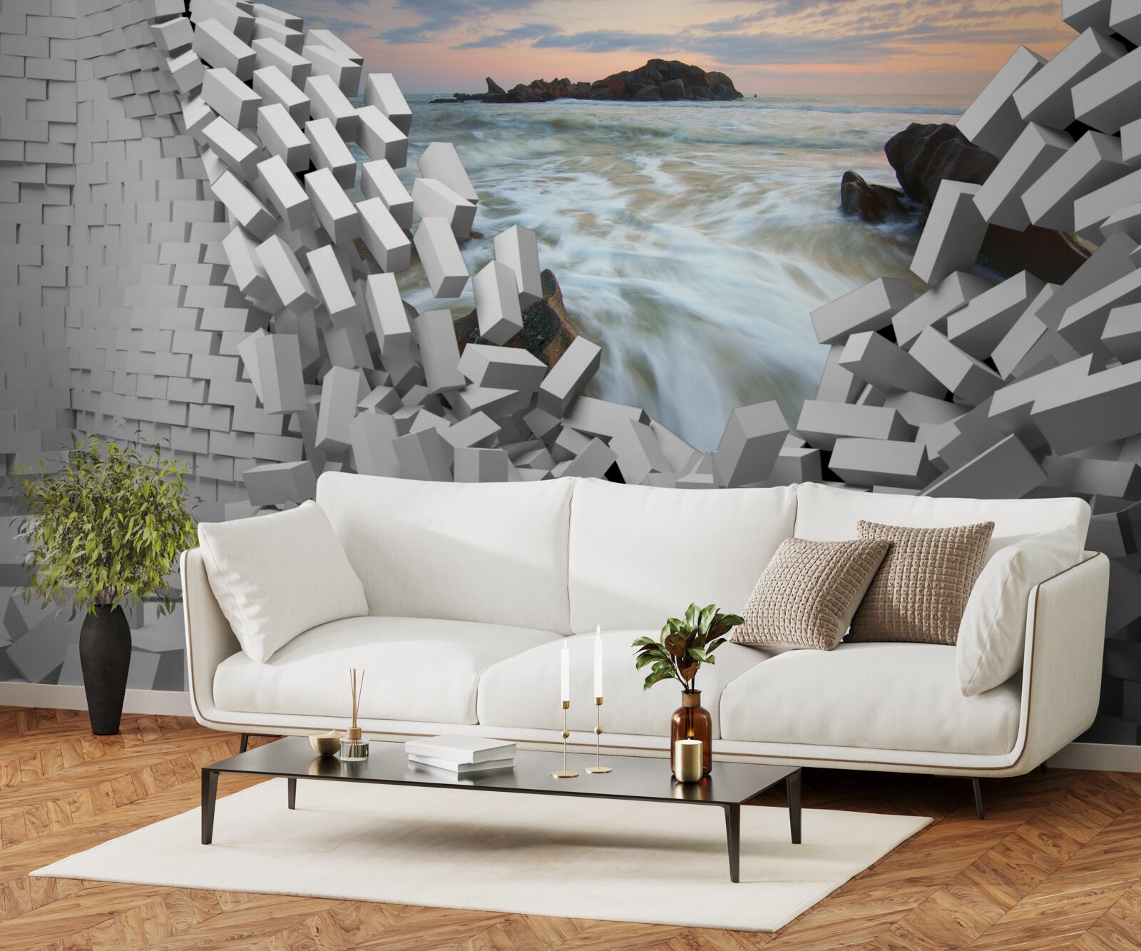 Fotobehang abstracte muur wordt vernietigd door golven