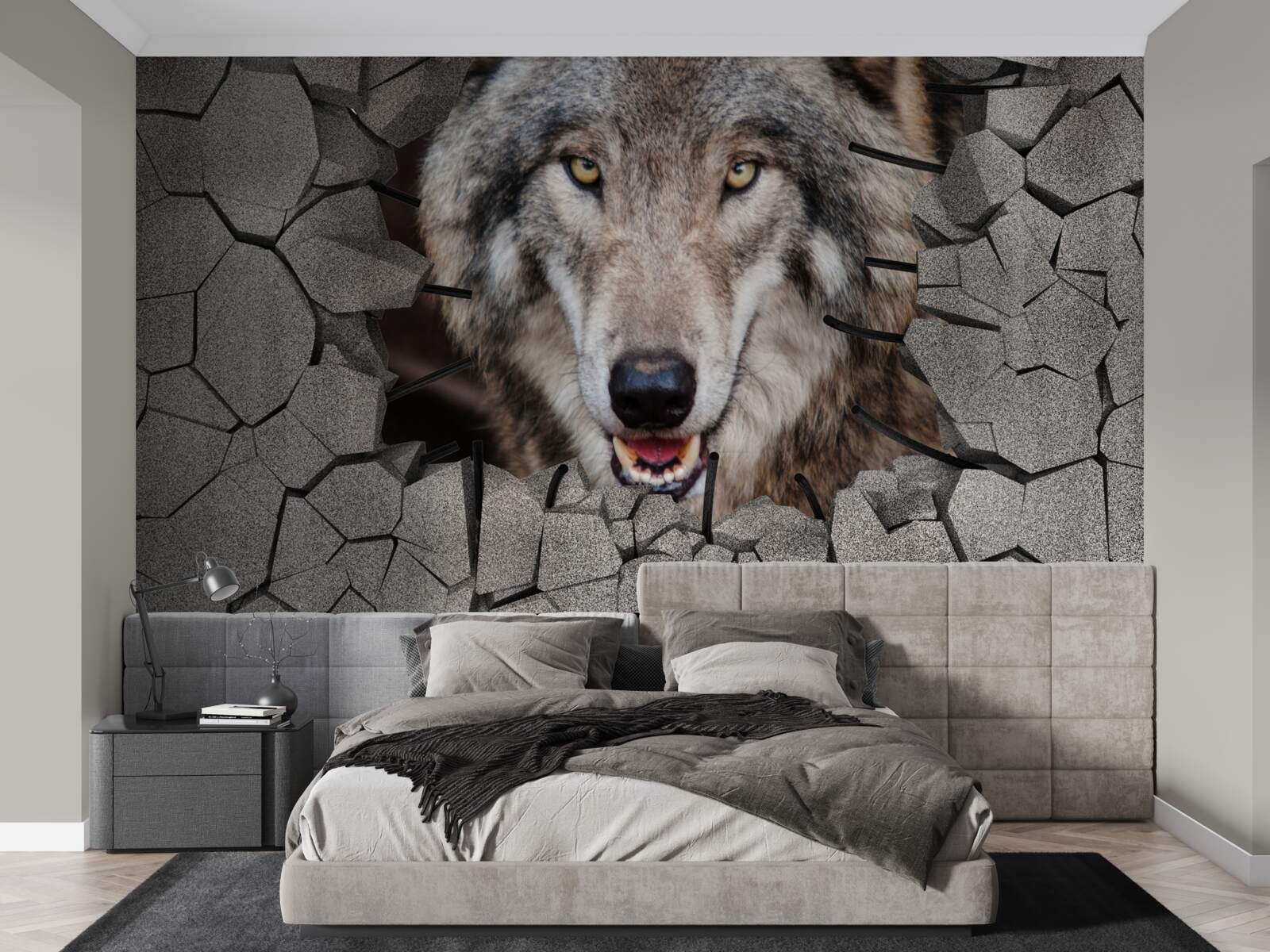 Fotobehang wolf van het woud vernietigt de muur