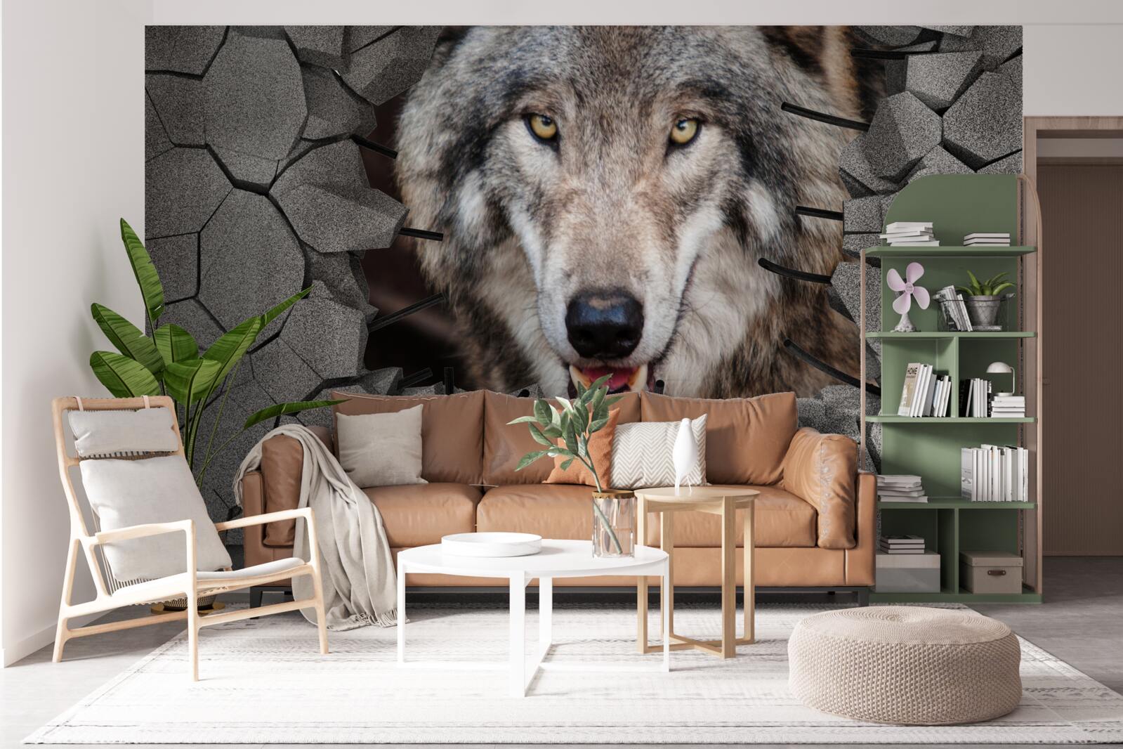 Fotobehang wolf van het woud vernietigt de muur