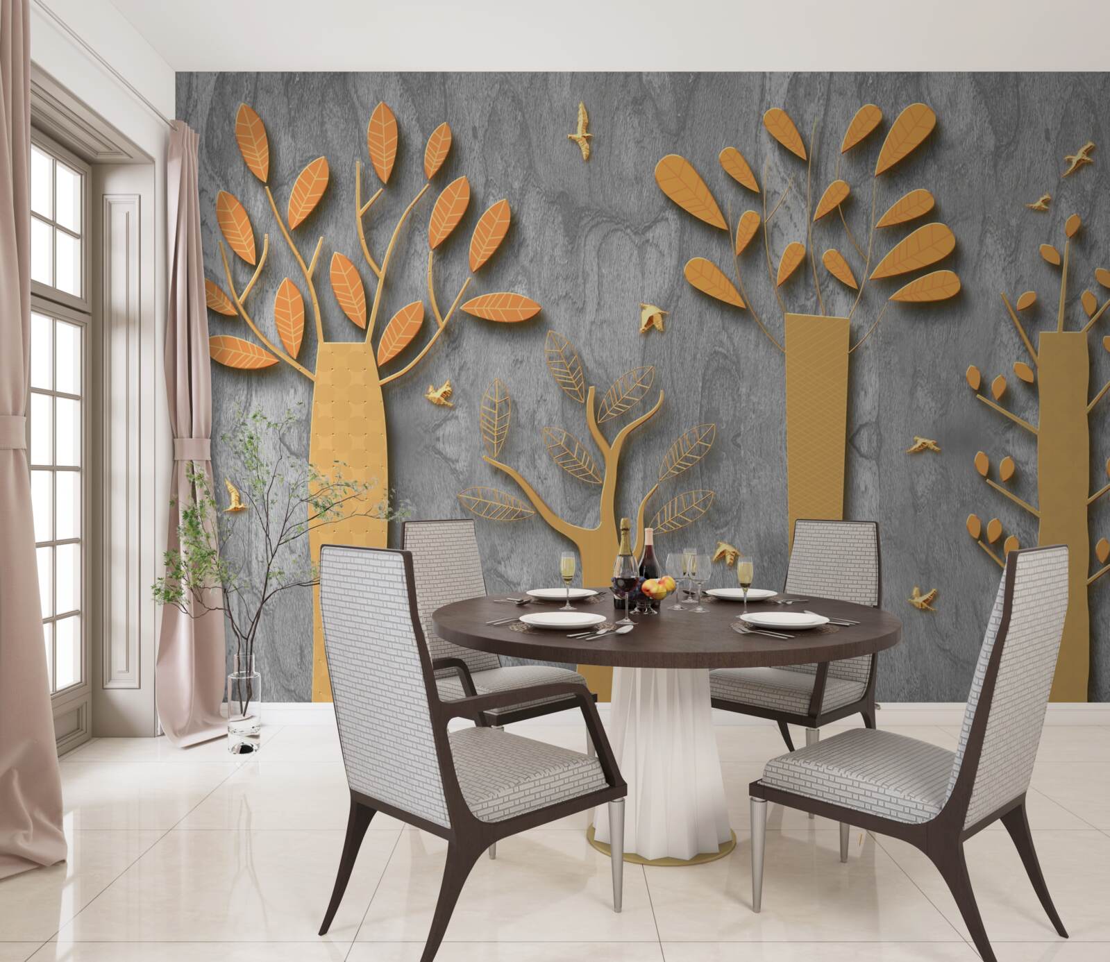 Fotobehang gouden abstractie van een herfstbos