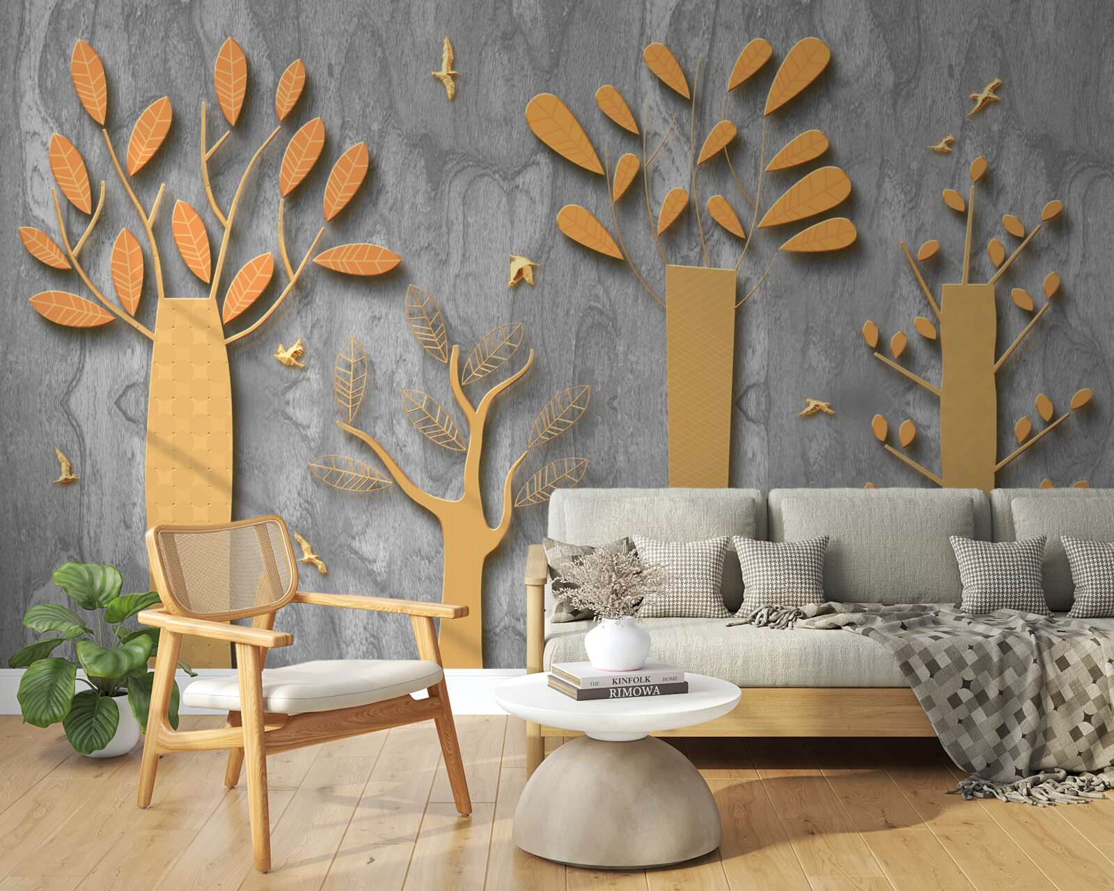 Fotobehang gouden abstractie van een herfstbos