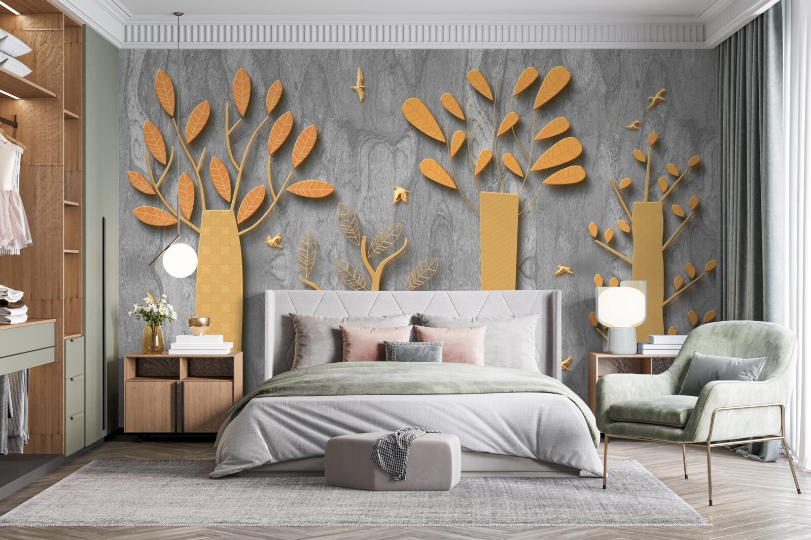 Fotobehang gouden abstractie van een herfstbos