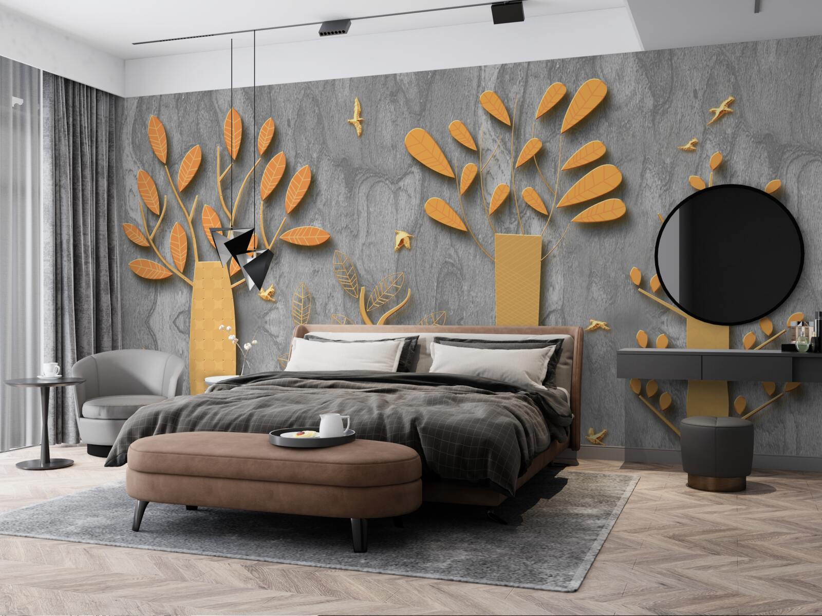 Fotobehang gouden abstractie van een herfstbos