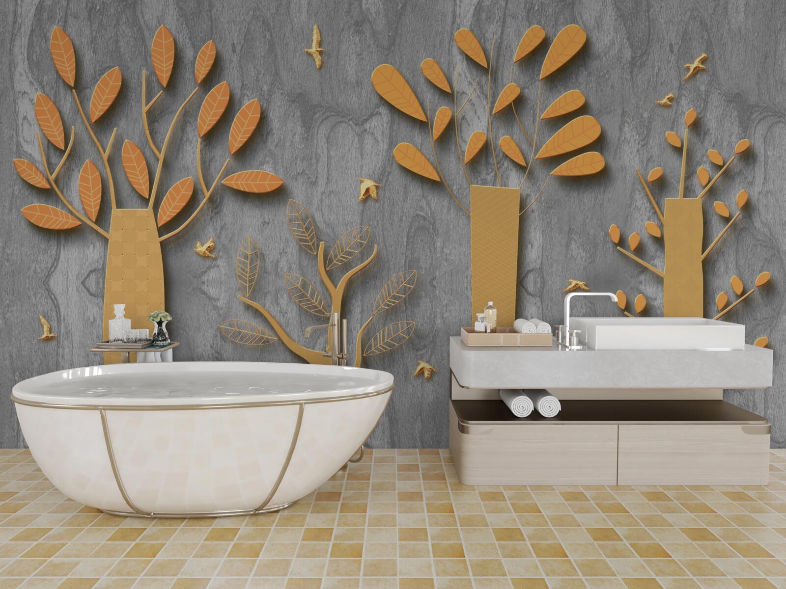 Fotobehang gouden abstractie van een herfstbos