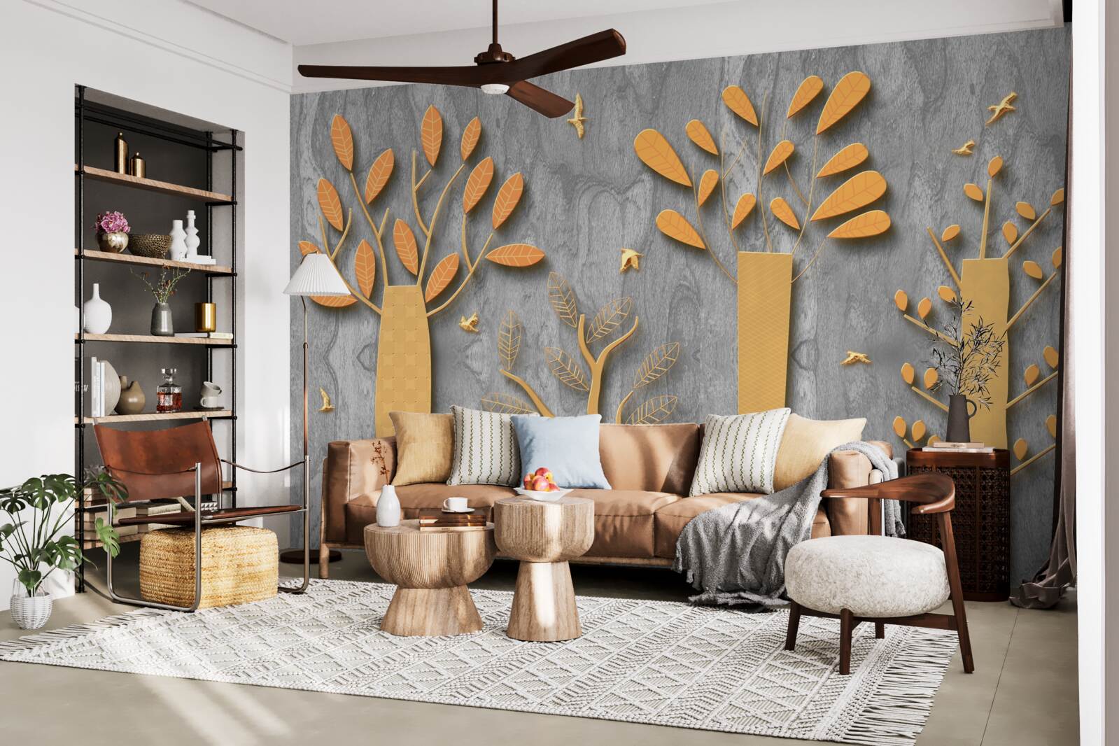 Fotobehang gouden abstractie van een herfstbos