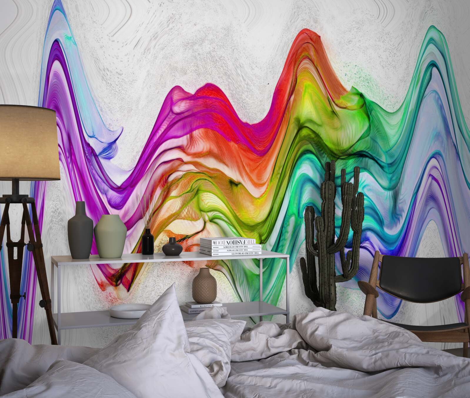 Fotobehang geluidsgolf gecombineerd met heldere lijnen