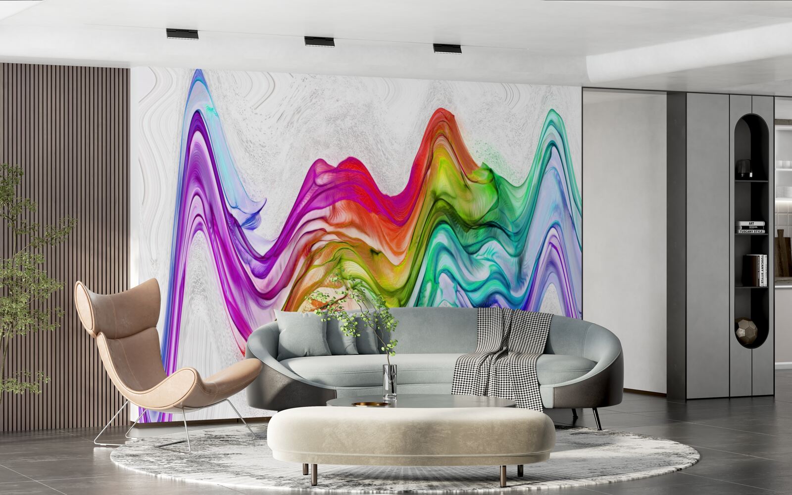 Fotobehang geluidsgolf gecombineerd met heldere lijnen