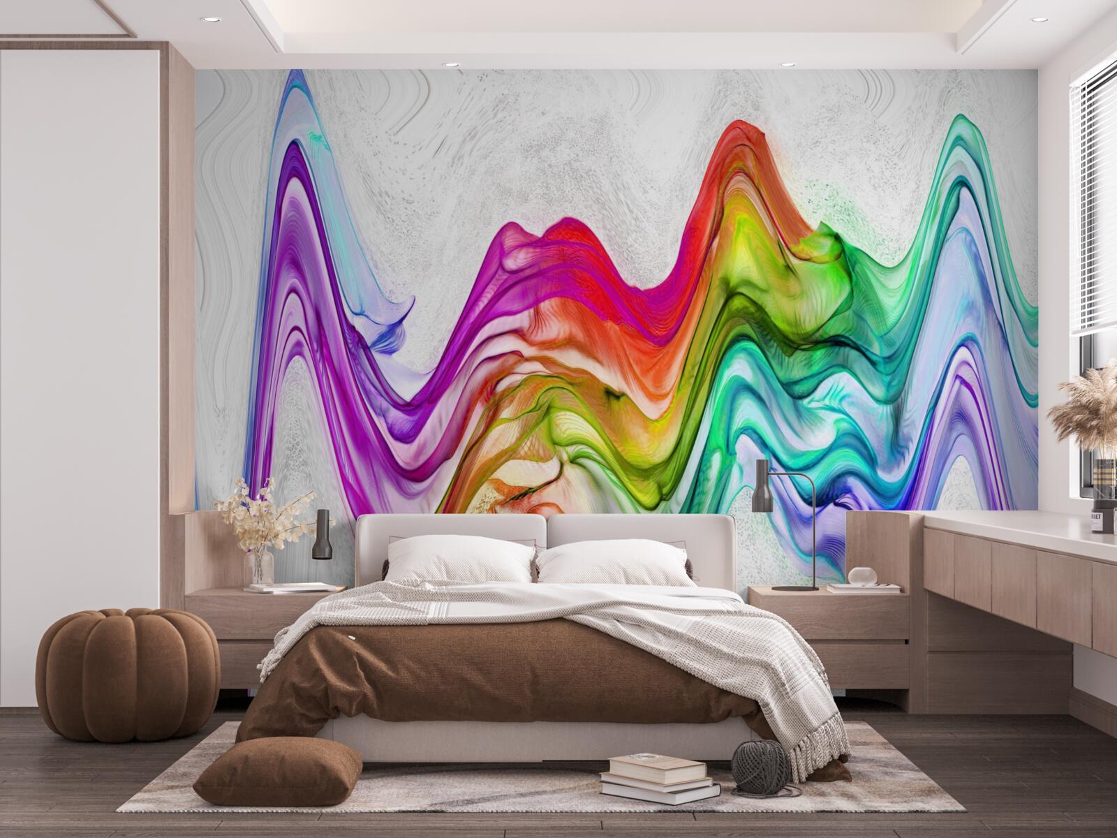 Fotobehang geluidsgolf gecombineerd met heldere lijnen