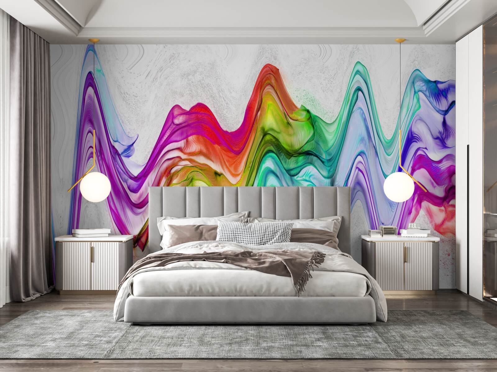 Fotobehang geluidsgolf gecombineerd met heldere lijnen