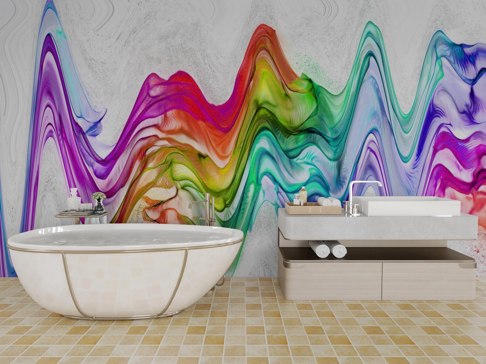 Fotobehang geluidsgolf gecombineerd met heldere lijnen