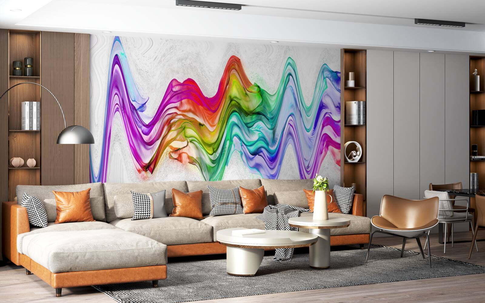 Fotobehang geluidsgolf gecombineerd met heldere lijnen