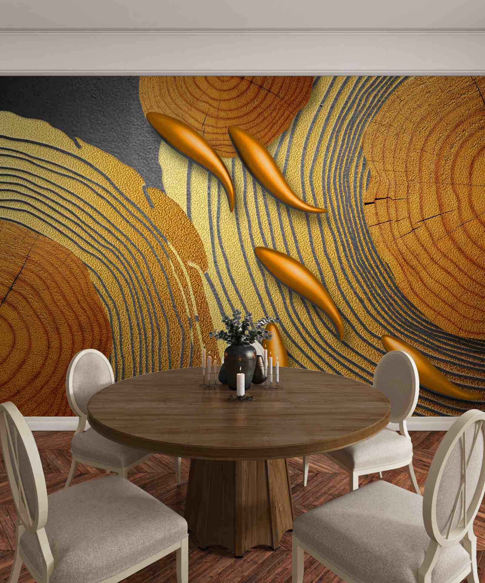 Fotobehang de beelden op de bomen zijn versierd met goudvissen