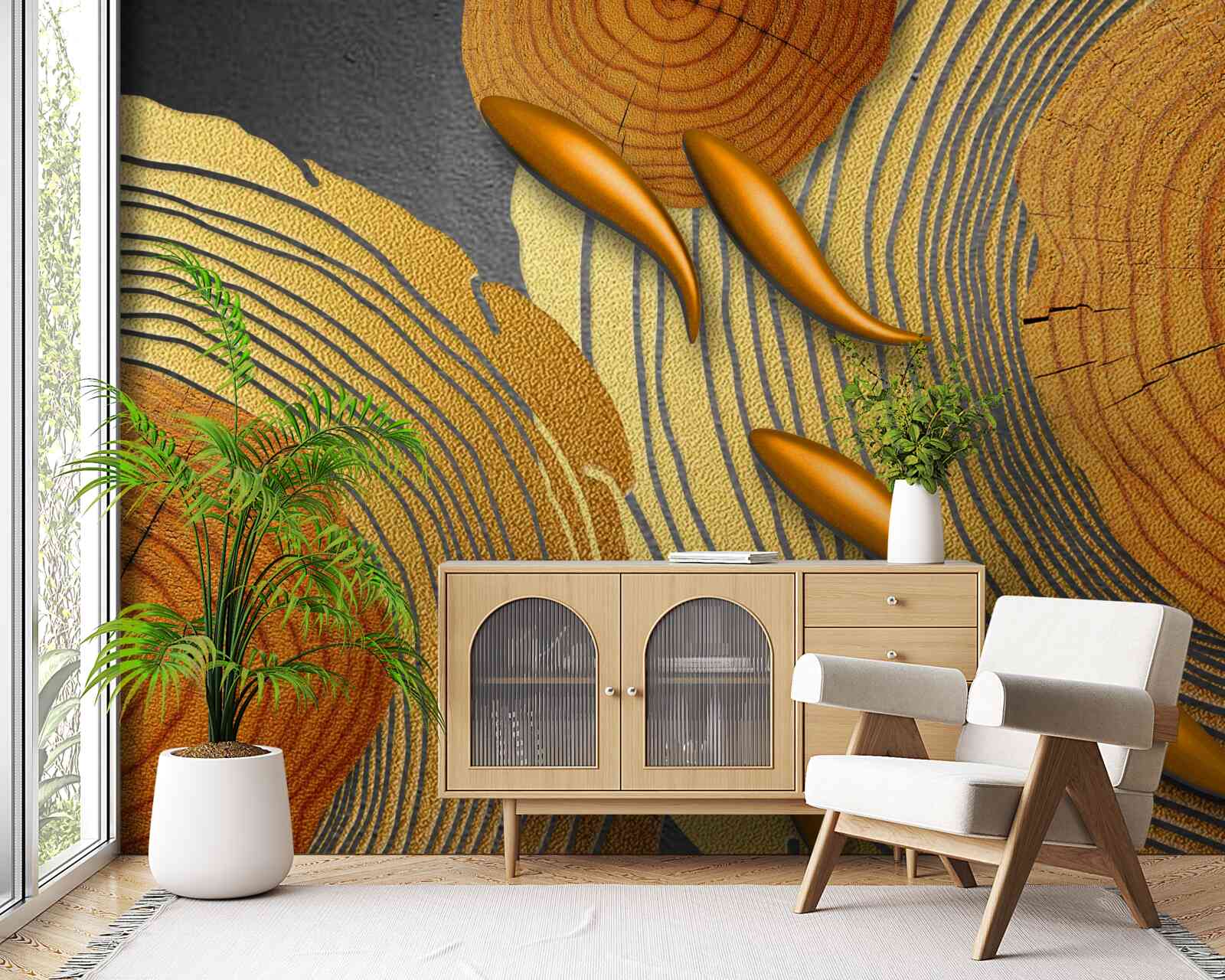 Fotobehang de beelden op de bomen zijn versierd met goudvissen