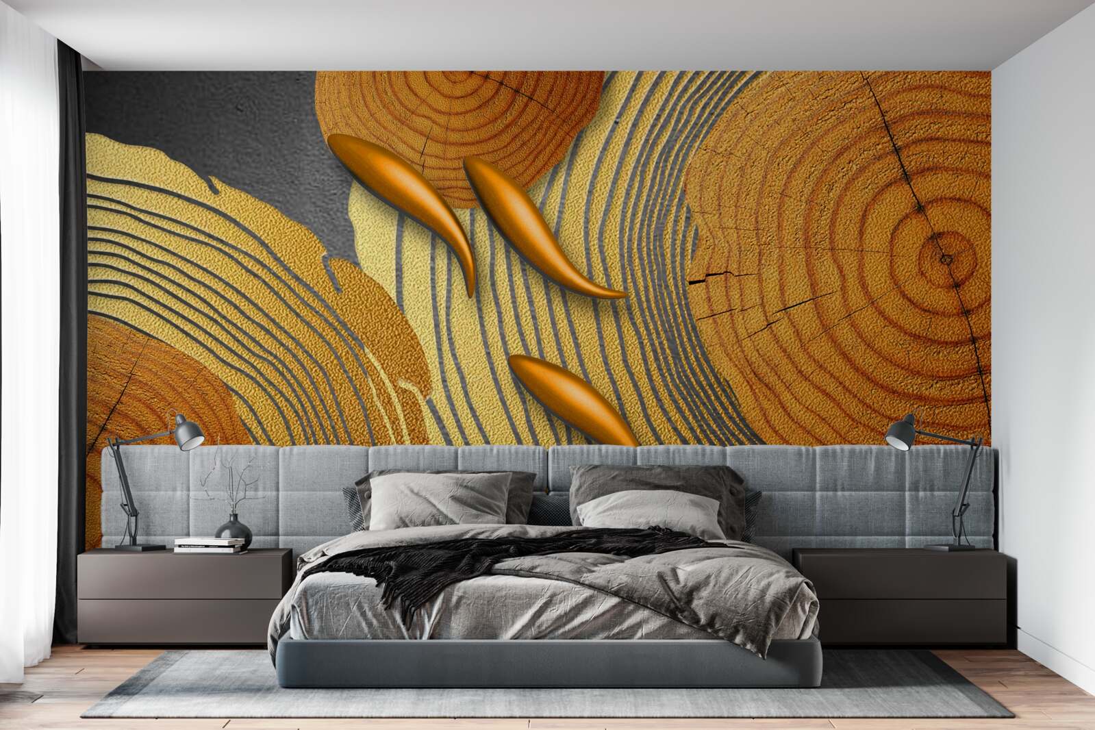 Fotobehang de beelden op de bomen zijn versierd met goudvissen