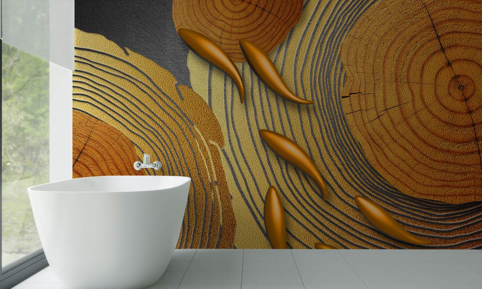 Fotobehang de beelden op de bomen zijn versierd met goudvissen