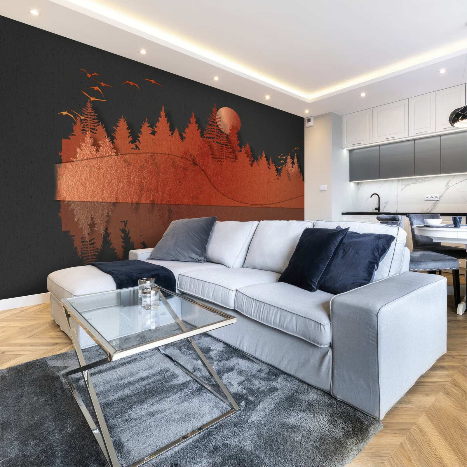 Fotobehang waterspiegel toont rood bos