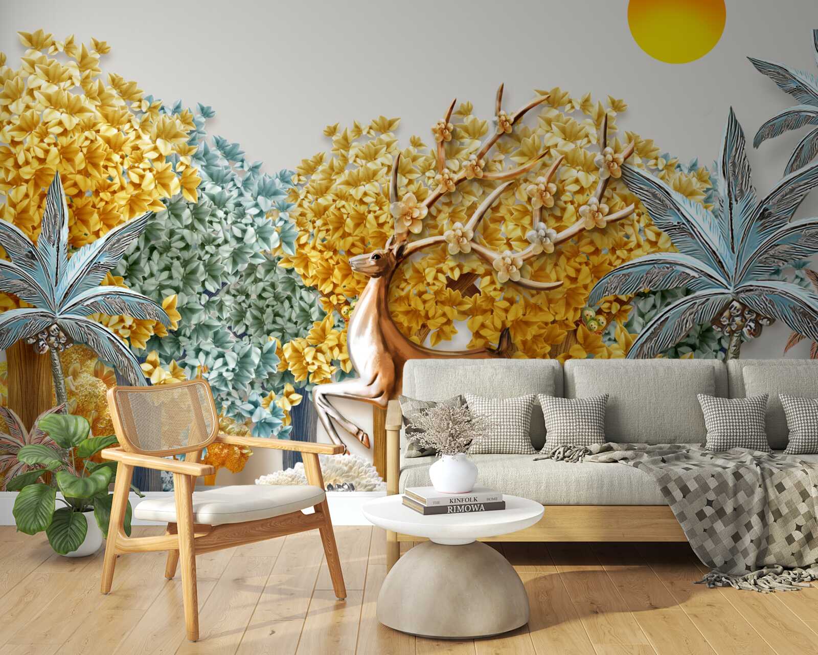 Fotobehang springende herten in een tropisch bos