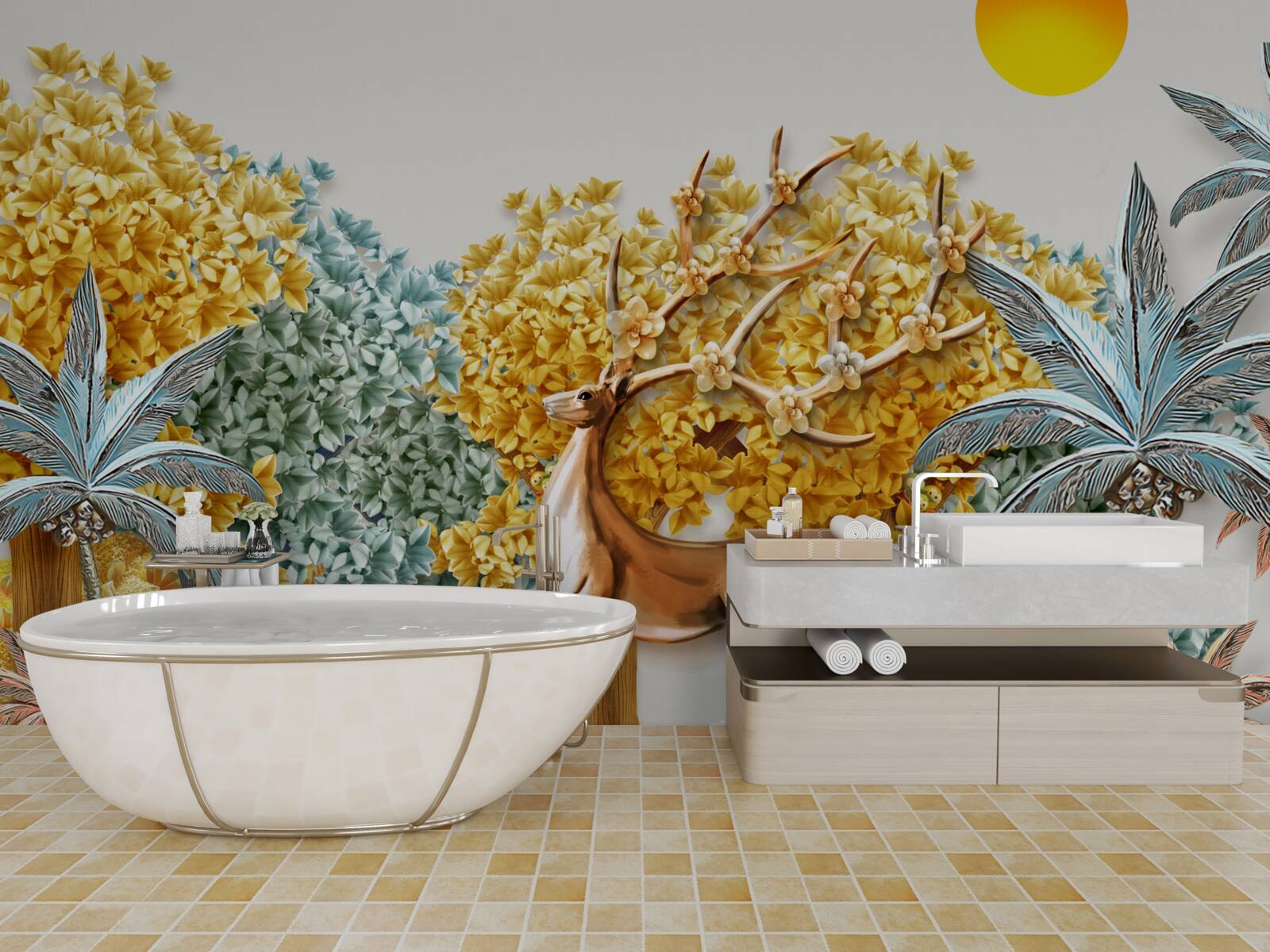 Fotobehang springende herten in een tropisch bos