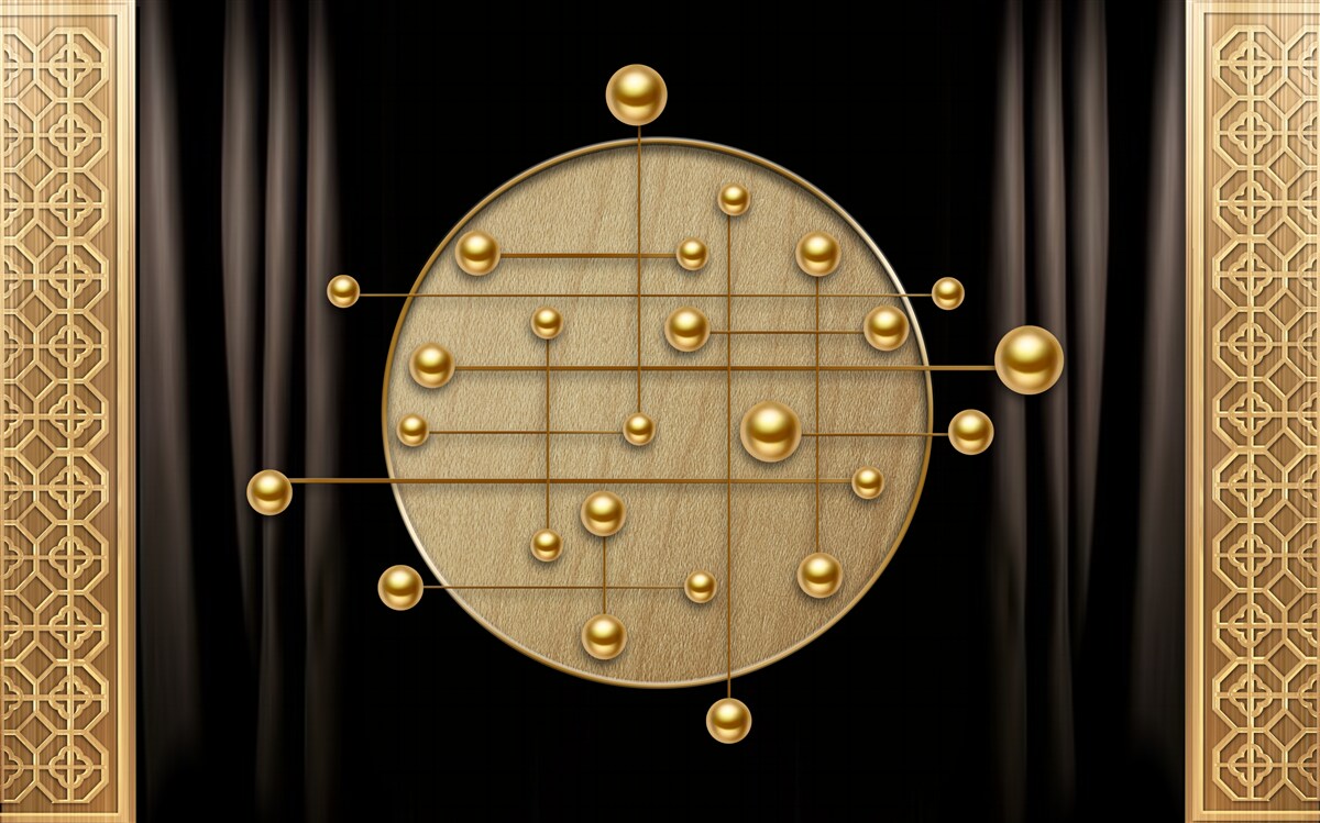 Fotobehang zwarte achtergrond verzadigd met orbitaal goud