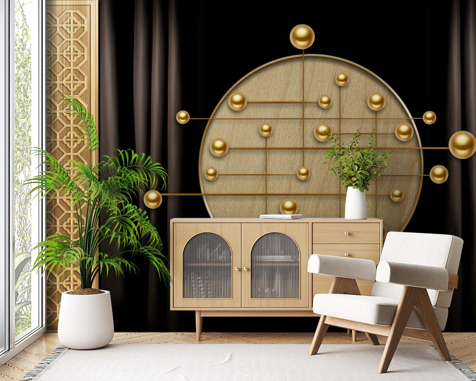 Fotobehang zwarte achtergrond verzadigd met orbitaal goud