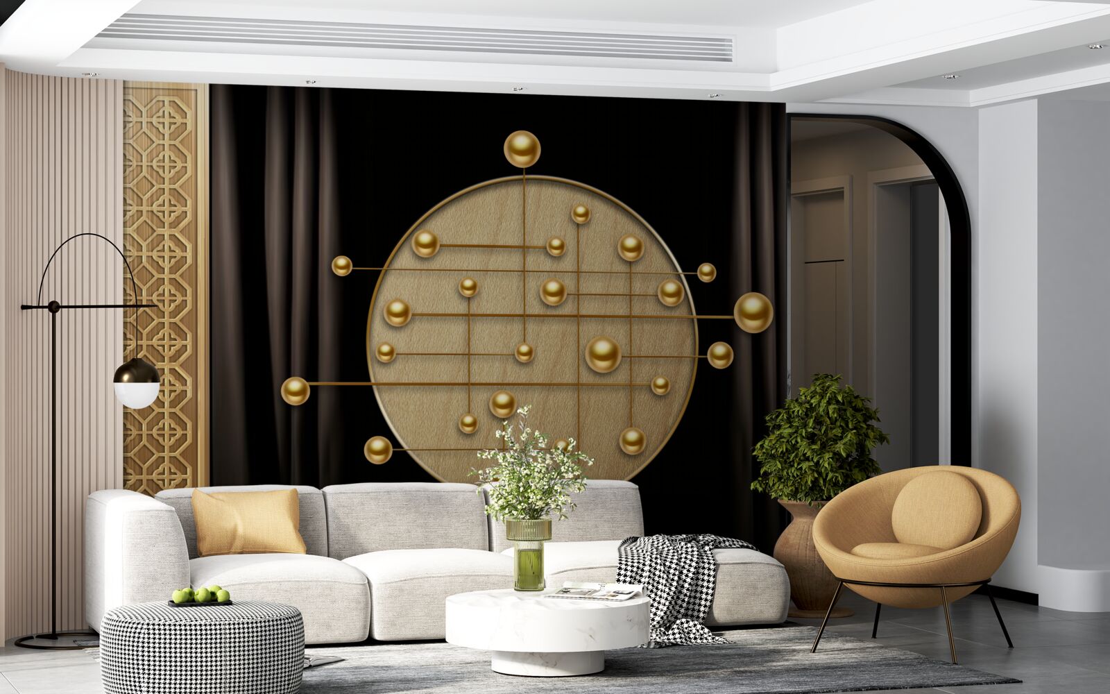 Fotobehang zwarte achtergrond verzadigd met orbitaal goud