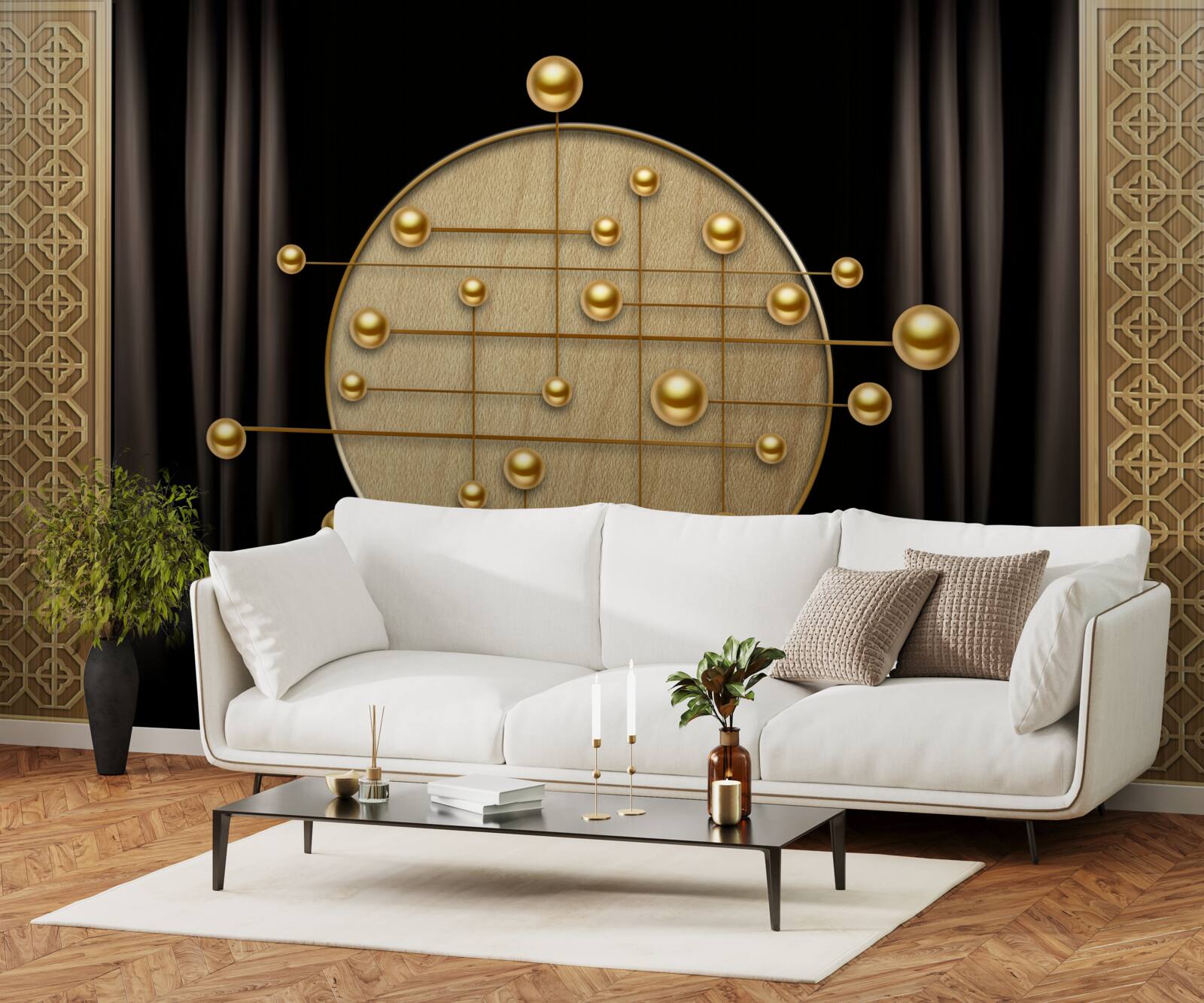 Fotobehang zwarte achtergrond verzadigd met orbitaal goud