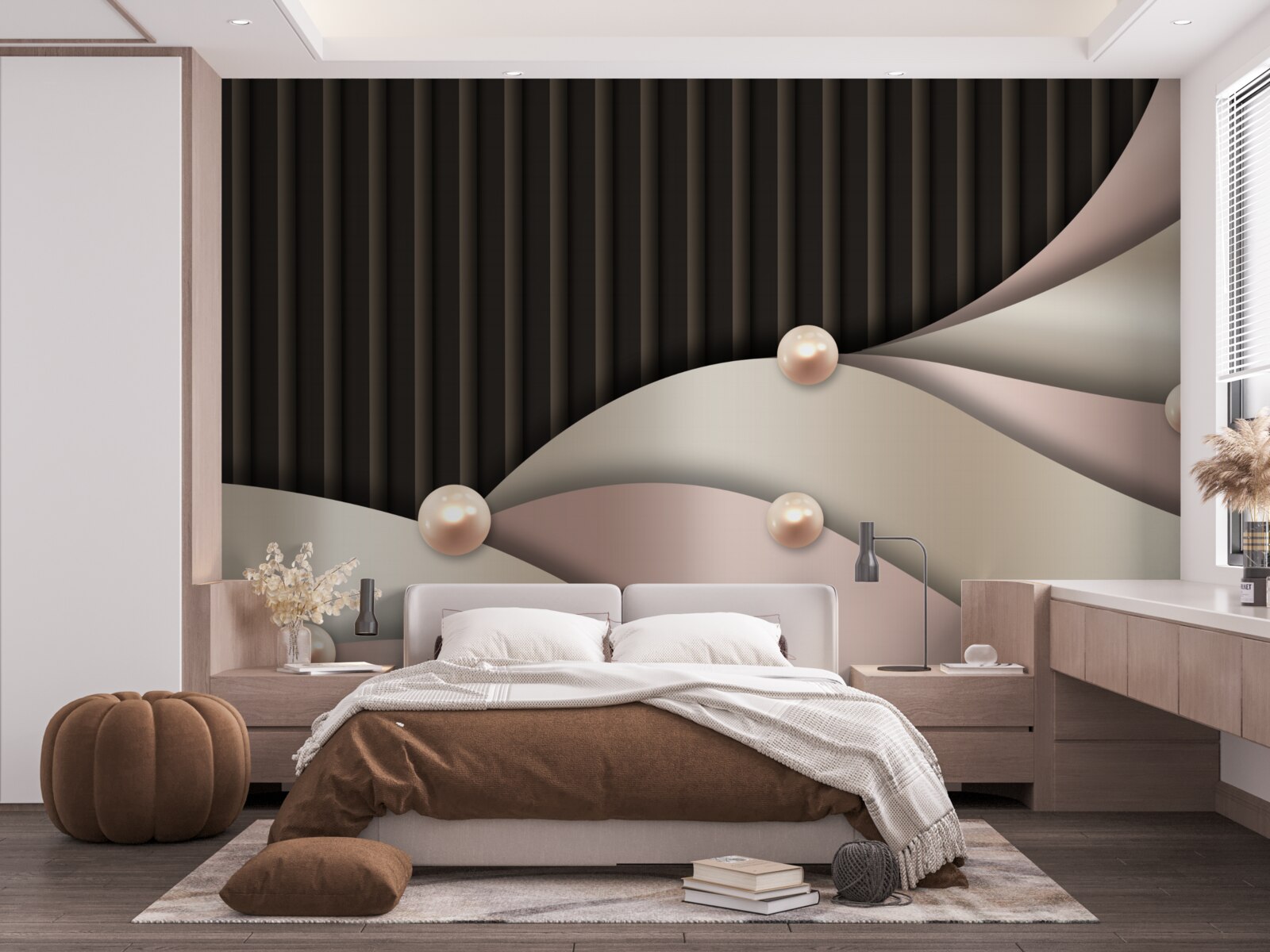 Fotobehang abstracte gouden parels op zijde